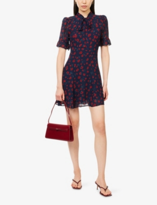 Reformation Womens Lizzie  X Nara Smith Whimsical Rose-print Woven Mini Dress In Blue