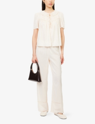 Reformation Womens Cream  X Nara Smith Buttercup Hour Embroidered Cotton-blend Pyjama Set In White