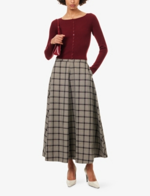 Reformation Womens Plaid First Light Check-pattern Woven Maxi Skirt In Brown