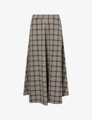 Reformation Womens Plaid First Light Check-pattern Woven Maxi Skirt In Brown