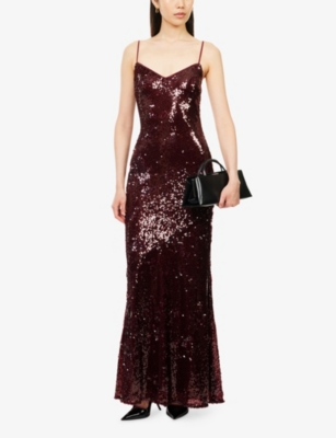 Reformation Womens Oxblood  X Nara Smith Drizzle Sequin Woven Midi Dress In Burgundy
