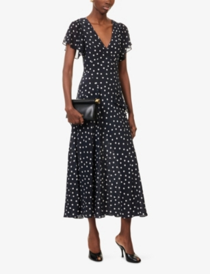Rixo London Womens Bohemia Spot Deep Navy Evie Polkadot Silk Midi Dress In Blue