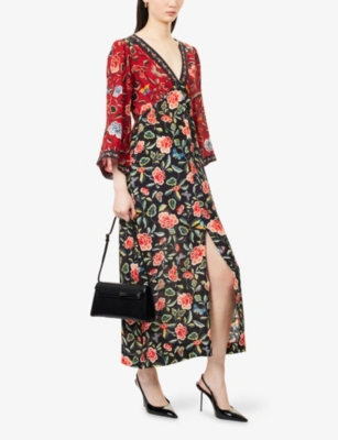 Rixo London Womens Butterfly Mix Black Dahlia Butterfly Silk Midi Dress In Multi