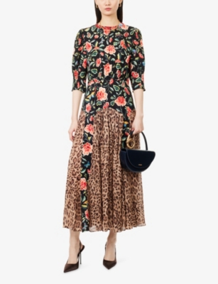 Rixo London Womens Mila Butterfly Mix Black Meg Printed Woven Midi Dress In Brown