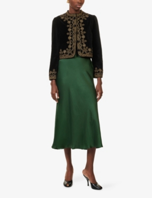 Rixo London Womens Black Denver Embroidered Cotton-velvet Jacket In Multi