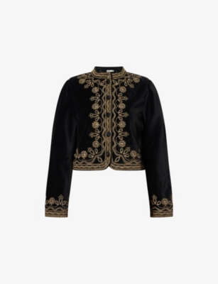 Rixo London Womens Black Denver Embroidered Cotton-velvet Jacket In Multi