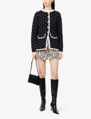 RIXO: Mirja Polka-Dot Stretch-Wool Cardigan