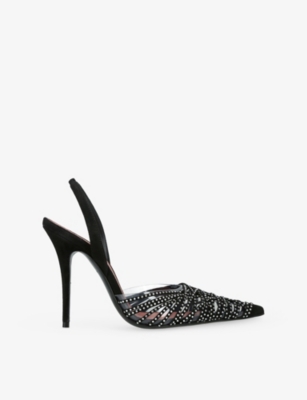 Amina Muaddi Womens Black/comb Lori Crystal-embellished Suede Courts Eur 39 / 6 Uk In Black