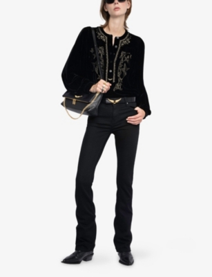ZADIG&VOLTAIRE: Tigy Embroidered Silk And Velvet-Blend Blouse