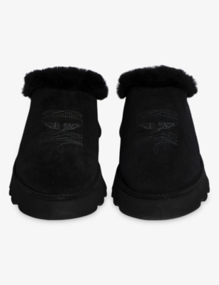 Zadig & Voltaire Womens Black Teddy Lined Suede Mules Eur 37 / 4 Uk In Black