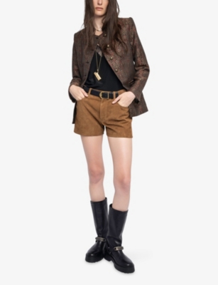 Zadig & Voltaire Womens Daim Sadys Mid-rise Suede Shorts In Brown