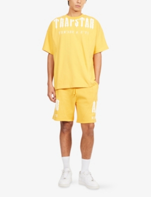 Trapstar Mens Yellow Deconstructed Decoded Logo-embroidered Cotton-blend Shorts In Yellow