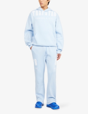 Trapstar Mens Blue Deconstructed Decoded Logo-embroidered Cotton-blend Jogging Bottoms Xl In Blue