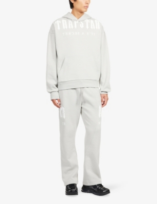 Trapstar Mens Grey Deconstructed Decoded Logo-print Cotton-blend Hoody Xl In Gray