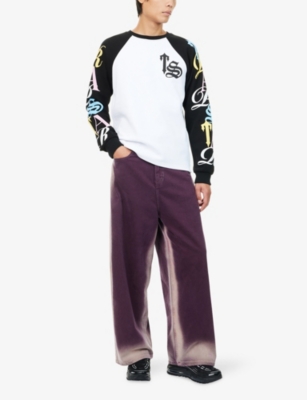 Trapstar Mens Script Waffle Long-sleeve Cotton Blend Top Black White Xl In Multi