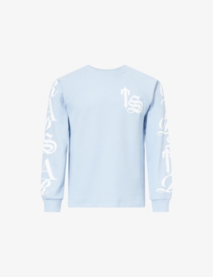 Trapstar Mens Script Waffle Long-sleeve Cotton Blend Top Blue
