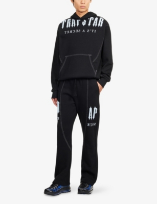 Trapstar Mens Black Deconstructed Decoded Logo-embroidered Cotton-blend Jogging Bottoms In Black