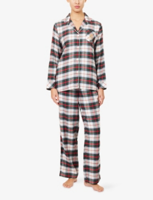 LAUREN RALPH LAUREN: Embroidered-Logo Check Cotton-Blend Pyjama Set