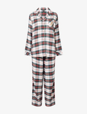 Ralph Lauren Womens Cream Plaid Embroidered-logo Check Cotton-blend Pyjama Set In White