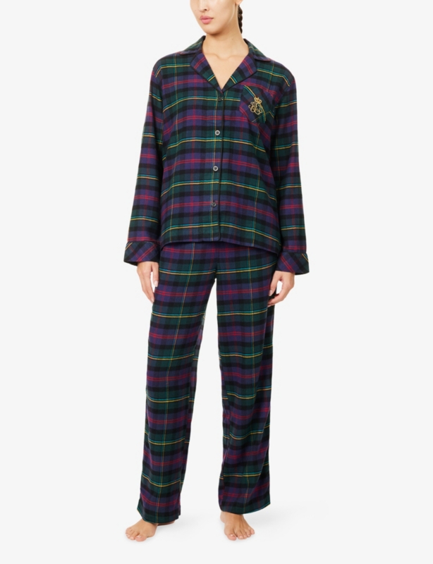 Embroidered-Logo Check Cotton-Blend Pyjama Set