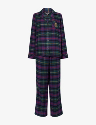 Ralph Lauren Womens Multi Plaid Embroidered-logo Check Cotton-blend Pyjama Set