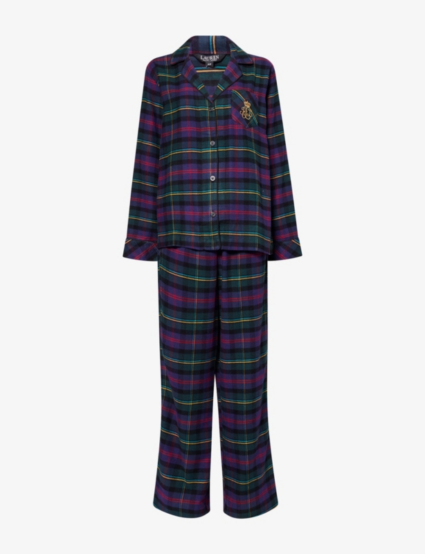 Embroidered-Logo Check Cotton-Blend Pyjama Set