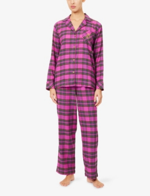 Ralph Lauren Womens Pink Plaid Embroidered-logo Check Cotton-blend Pyjama Set In Multi