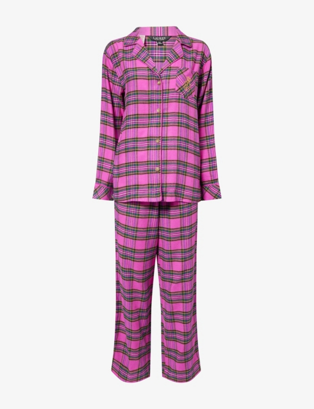 Embroidered-Logo Check Cotton-Blend Pyjama Set