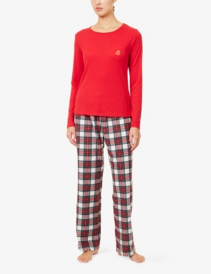 LAUREN RALPH LAUREN: Crew Plaid Long-Sleeve Fleece Pyjama Set