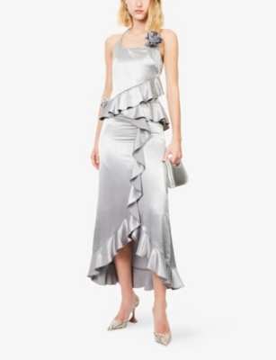 Amy Lynn Womens Silver Susie Rose-appliqué Woven Top In Silver