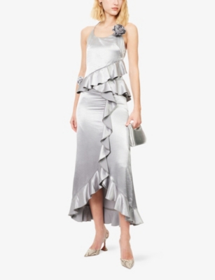 Amy Lynn Womens Silver Susie Ruffled Woven Maxi Skirt In Silver