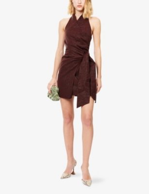 Amy Lynn Womens Burgundy Ingrid Wrap Faux-leather Mini Dress In Burgundy