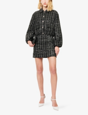 Amy Lynn Janette Sequin Tweed Mini Skirt In Black, Women's At Urban Outfitters In Animal Print