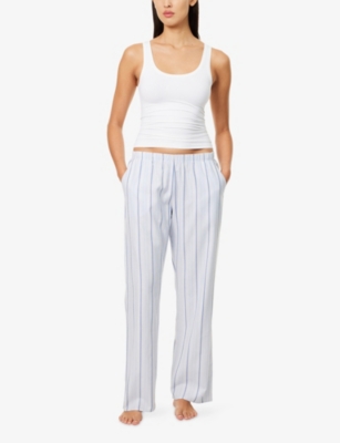 Hanro Womens Powder Blue Stripe Loungy Nights Striped Cotton-poplin Pyjama Bottoms In Blue