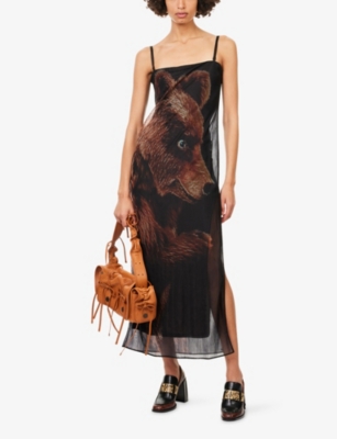 Acne Studios Womens Black Brown Erona Split Woven Midi Dress Xs In Multi