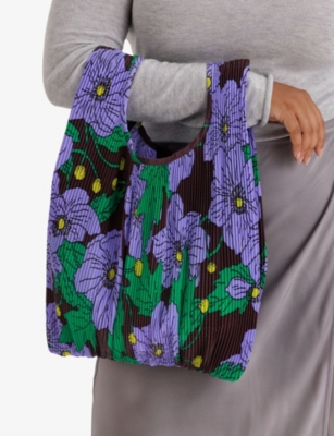 Baggu Pleated  Poppy-print Woven Tote Bag