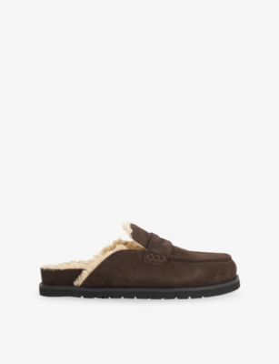 Dune Womens Goldy Faux Shearling-lined Suede Loafers Brown Suede Eur 37 / 4 Uk