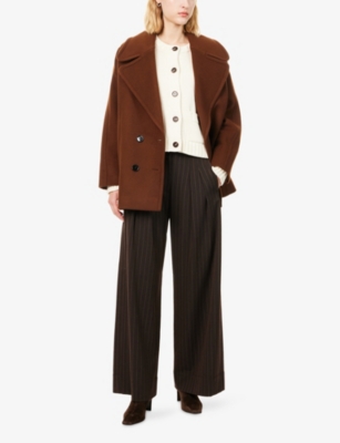 Me And Em And Em Womens Chocolate / Caramel Pinstripe Wide-leg Woven Trousers