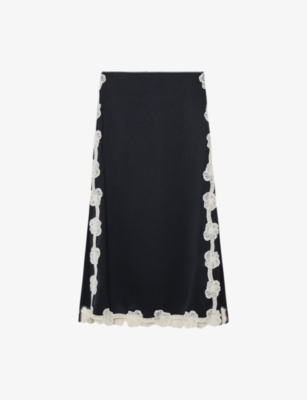 Womens Reiss Doa Floral-Lace Satin Midi Skirt