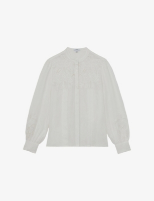 Reiss Womens Ivory Ida Floral-embroidered Linen Blouse In White