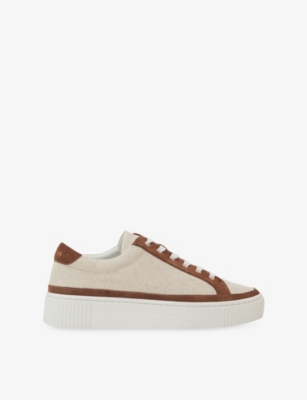 Reiss Womens  Leanne Suede And Cotton Trainers In Neutral