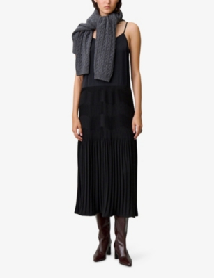 CLAUDIE PIERLOT: Pleated V-Neck Woven Midi Dress