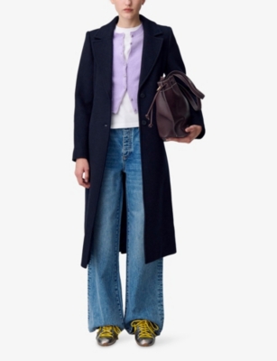 CLAUDIE PIERLOT: Single-Breasted Belted-Waist Wool-Blend Coat
