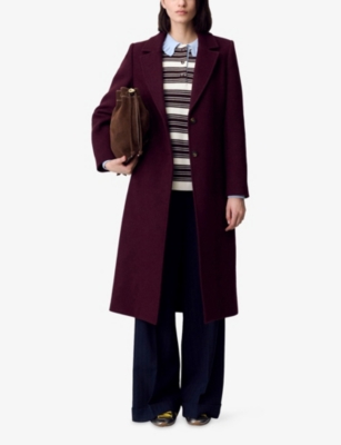 Claudie Pierlot Womens Burgundy Single-breasted Belted-waist Wool-blend Coat In Burgundy