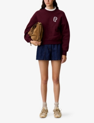 Claudie Pierlot Womens Victorian-collar Logo-embroidered Cotton-jersey Sweatshirt Burgundy In Burgundy