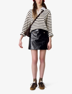 CLAUDIE PIERLOT: Patch-Pocket Mid-Rise Patent-Leather Mini Skirt