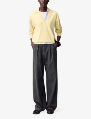 Claudie Pierlot Womens Anthracite Pinstriped Straight-leg High-rise Stretch-woven Trousers In Gray