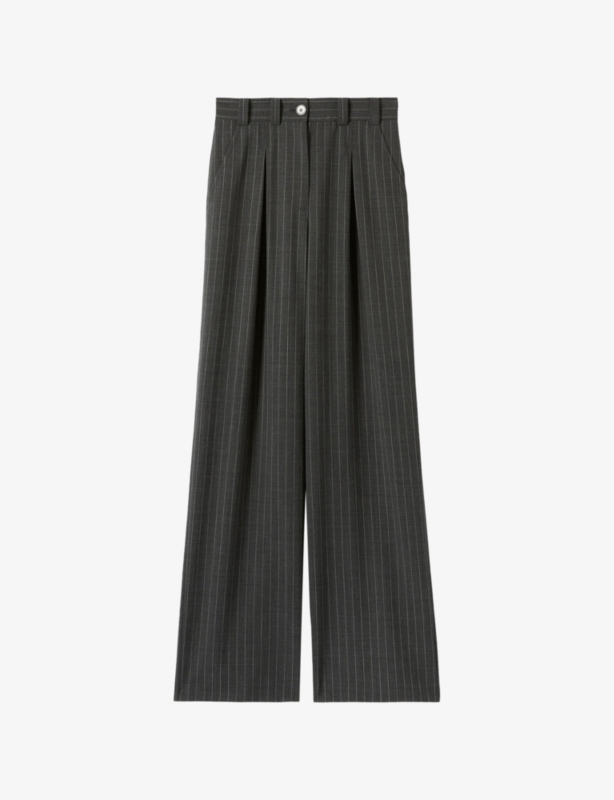 Pinstriped Straight-Leg High-Rise Stretch-Woven Trousers