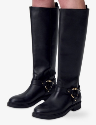 Claudie Pierlot Ring-detail Leather Knee-high Boots In Black