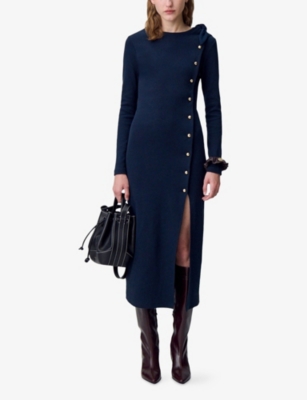 Claudie Pierlot Womens Long Slim-fit Stretch-knit Midi Dress Navy In Blue